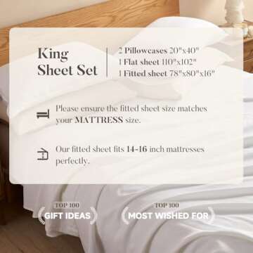 DAPU Pure Linen Sheets Set, 100% French Linen from Normandy, Breathable and Durable for Hot Sleepers, 4 Pcs Set - 1 Flat Sheet, 1 Fitted Sheet, 2 Pillowcases (White, King)