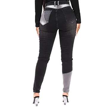 vanberfia High Waisted Jeans for Women: Skinny Denim Patchwork Stretch Pants for Various Occasions - Long Length Woman High Rise Casual Stretchy Denim Trouser(3XL,JS9079-2)