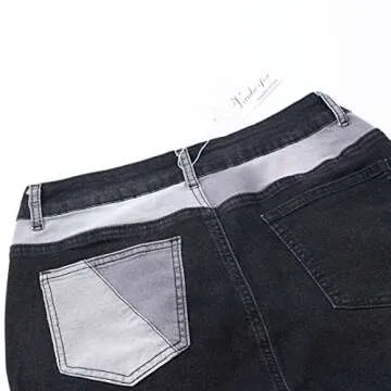 vanberfia High Waisted Jeans for Women: Skinny Denim Patchwork Stretch Pants for Various Occasions - Long Length Woman High Rise Casual Stretchy Denim Trouser(3XL,JS9079-2)