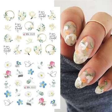 12pcs Spring Nail Art Stickers Decals Floral Nail Art Stickers Water Decals Transfer Design Lavender Tulip Rose Butterfly Letter Watercolor Flower Leaf Water Slider Manicure Decoration