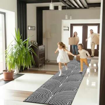 Tiffasea Long Hallway Runner Rug 2.6'x10' Washable Rug Runners Modern Reversible Black Kitchen Runner Cotton Hand-Woven Indoor Entryway Rug Carpet Runners for Bathroom Bedroom Laundry Room