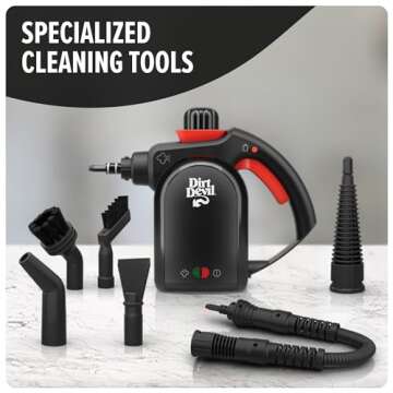 Dirt Devil 7-in-1 Handheld Steamer, Pressurized Steam Cleaner for Home Use, XL Water Tank, Includes Specialized Cleaning Tools, Portable Steam Cleaner for Bathroom, Clothes, Furniture and More