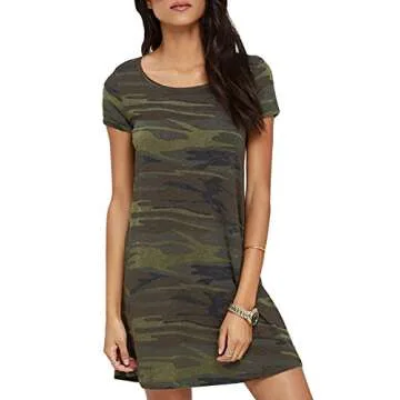 FV RELAY Women's Summer Casual Short Sleeve Camo Print Dresses Stretch Swing Dress for Work (M,Army Green)