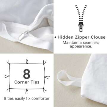 ATsense Duvet Cover, Queen Size, 100% Washed Cotton, Linen Feel, White Comforter Cover Set, Super Soft Comfortable, 3-Piece Bedding Set, Easy Care, Simple Farmhouse Style