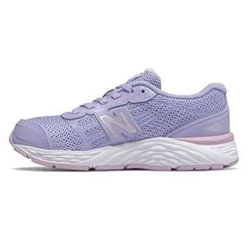 New Balance Unisex-Child 680 V5 Lace-Up Running Shoe, Clear Amethyst/Oxygen Pink, 2 XW US Little Kid