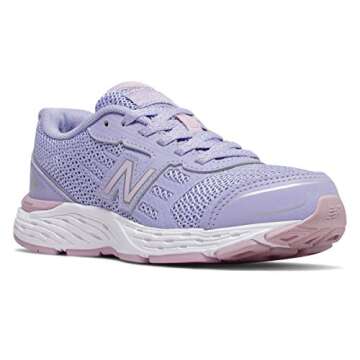 New Balance Unisex-Child 680 V5 Lace-Up Running Shoe, Clear Amethyst/Oxygen Pink, 2 XW US Little Kid