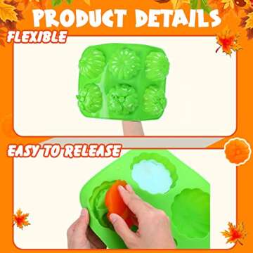 Funtery 2 Pcs Pumpkin Silicone Mold Thanksgiving Silicone 3D Pumpkin Candy Chocolate Baking Fondant Molds Kitchen Cake Decoration Tray for Thanksgiving Fall(Green)