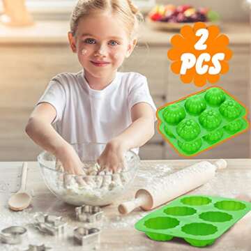 Funtery 2 Pcs Pumpkin Silicone Mold Thanksgiving Silicone 3D Pumpkin Candy Chocolate Baking Fondant Molds Kitchen Cake Decoration Tray for Thanksgiving Fall(Green)