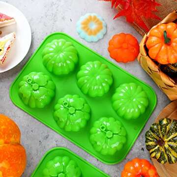 Funtery 2 Pcs Pumpkin Silicone Mold Thanksgiving Silicone 3D Pumpkin Candy Chocolate Baking Fondant Molds Kitchen Cake Decoration Tray for Thanksgiving Fall(Green)