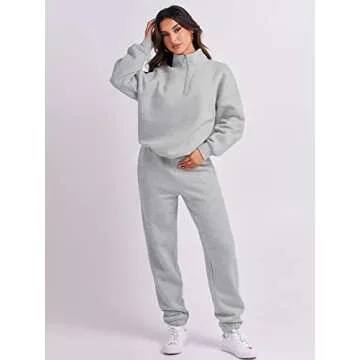 ANRABESS Women 2 Piece Outfits Sweatsuit Oversized Half Zip Sweatshirt Jogger Sweatpants Tracksuit Lounge Set 2024 Clothes Medium