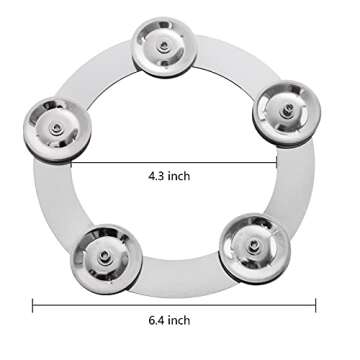 YOUEON Cymbal Ching Ring Tambourine Jingle Effect for Hihats, Crashes, Rides and Stacks, Stainless Steel Drum Ring with Double Row Jingles, 6.4 Inch Outer Diameter, Silver
