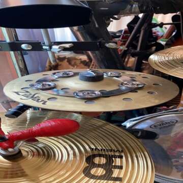 YOUEON Cymbal Ching Ring Tambourine Jingle Effect for Hihats, Crashes, Rides and Stacks, Stainless Steel Drum Ring with Double Row Jingles, 6.4 Inch Outer Diameter, Silver