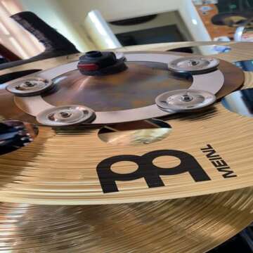 YOUEON Cymbal Ching Ring Tambourine Jingle Effect for Hihats, Crashes, Rides and Stacks, Stainless Steel Drum Ring with Double Row Jingles, 6.4 Inch Outer Diameter, Silver