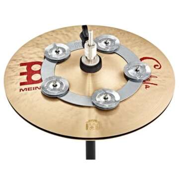 YOUEON Cymbal Ching Ring Tambourine Jingle Effect for Hihats, Crashes, Rides and Stacks, Stainless Steel Drum Ring with Double Row Jingles, 6.4 Inch Outer Diameter, Silver