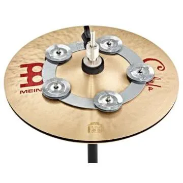 YOUEON Cymbal Ching Ring Tambourine Jingle Effect for Hihats, Crashes, Rides and Stacks, Stainless Steel Drum Ring with Double Row Jingles, 6.4 Inch Outer Diameter, Silver