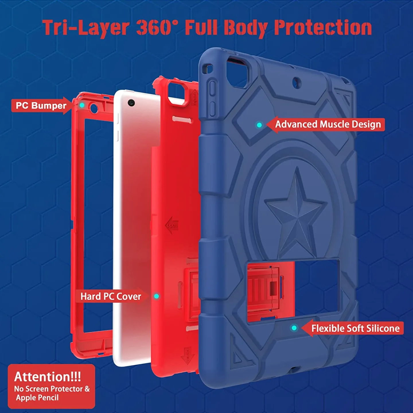 Protective TIMISM iPad Case for Kids - Blue+Red