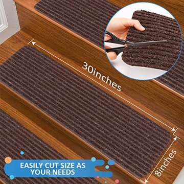 RIOLAND Stair Treads Carpet Non-Slip Indoor Stair Runners for Wooden Steps, Stair Rugs for Kids and ...