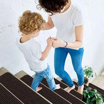 RIOLAND Stair Treads Carpet Non-Slip Indoor Stair Runners for Wooden Steps, Stair Rugs for Kids and Dogs, Set of 15, 8" X 30", Brown