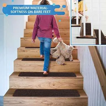 RIOLAND Stair Treads Carpet Non-Slip Indoor Stair Runners for Wooden Steps, Stair Rugs for Kids and Dogs, Set of 15, 8" X 30", Brown