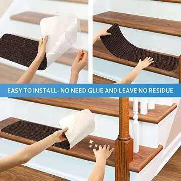 RIOLAND Stair Treads Carpet Non-Slip Indoor Stair Runners for Wooden Steps, Stair Rugs for Kids and Dogs, Set of 15, 8" X 30", Brown
