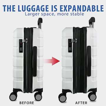 KROSER Hardside Expandable Carry On Luggage with Spinner Wheels & Built-in TSA Lock, Durable Suitcase Rolling Luggage with USB Port, Carry-On 20-Inch, White