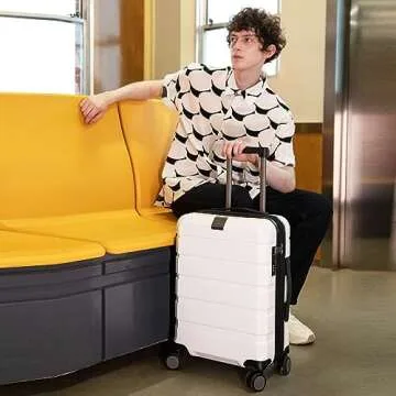 KROSER Hardside Expandable Carry On Luggage with Spinner Wheels & Built-in TSA Lock, Durable Suitcase Rolling Luggage with USB Port, Carry-On 20-Inch, White