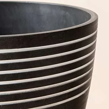 LA JOLIE MUSE Indoor Planter Flower Pot - Plant Pots for Indoor and Outdoor Plants, Contemporary Chic Planter with Stripe Pattern, 9.4 Inch, Charcoal & White