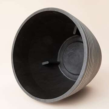 LA JOLIE MUSE Indoor Planter Flower Pot - Plant Pots for Indoor and Outdoor Plants, Contemporary Chic Planter with Stripe Pattern, 9.4 Inch, Charcoal & White