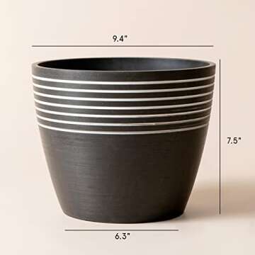 LA JOLIE MUSE Indoor Planter Flower Pot - Plant Pots for Indoor and Outdoor Plants, Contemporary Chic Planter with Stripe Pattern, 9.4 Inch, Charcoal & White