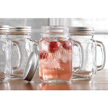 Mason Jar 16 Oz. Glass Mugs Set of 4 with Lids