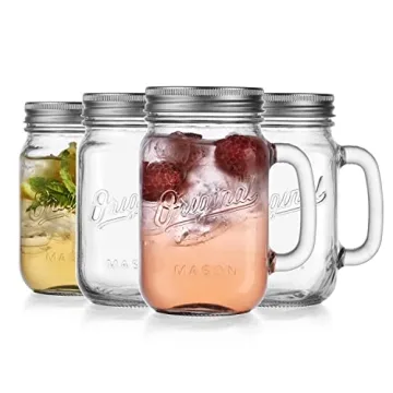 Mason Jar 16 Oz. Glass Mugs Set of 4 with Lids