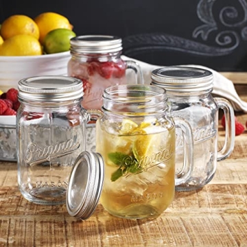 Mason Jar 16 Oz. Glass Mugs Set of 4 with Lids