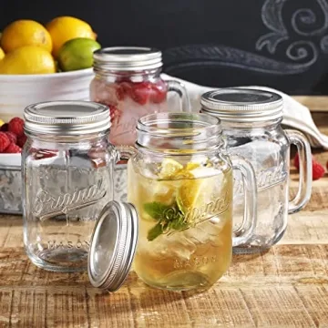Mason Jar 16 Oz. Glass Mugs Set of 4 with Lids
