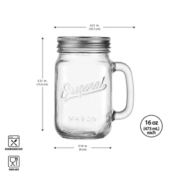 Mason Jar 16 Oz. Glass Mugs Set of 4 with Lids