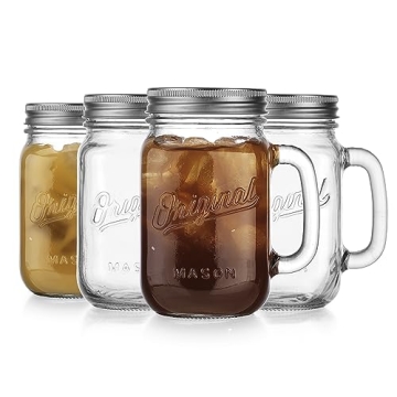 Mason Jar 16 Oz. Glass Mugs Set of 4 with Lids