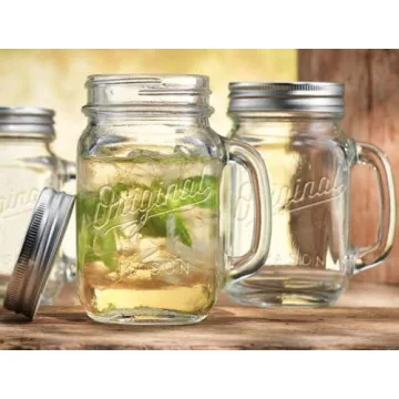 Mason Jar 16 Oz. Glass Mugs Set of 4 with Lids