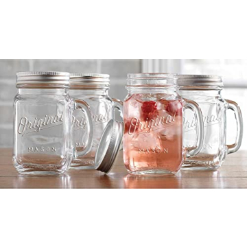 Mason Jar 16 Oz. Glass Mugs Set of 4 with Lids