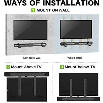 USX MOUNT Universal Soundbar Mount, Sound Bar TV Bracket for Soundbar with Speaker, Fits 2 Installation Options, Removable No-Slip Base Holder Extends 3.46”-6.06”