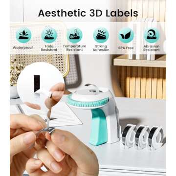 EazeID Embossing Label Maker, Manual Vintage Label Maker with 3 Tapes, 3D Portable Label Maker Embossed, Old School Label Maker Widely for Home, Office Organization and DIY Crafting -Omega Green, 9mm