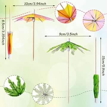 100 Pieces Umbrella Picks Drink Umbrellas Cocktail Picks Green Tropical Coconut Palm Tree Paper Umbrellas Cocktail Parasol Picks Cupcake Toppers Picks for Tropical