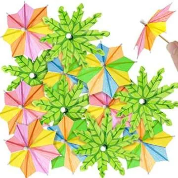 100 Pieces Umbrella Picks Drink Umbrellas Cocktail Picks Green Tropical Coconut Palm Tree Paper Umbrellas Cocktail Parasol Picks Cupcake Toppers Picks for Tropical
