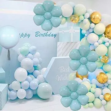 Birthday Party Decorations Flower Party Balloons Supplies Kids Happy Birthday Decorations (Blue)