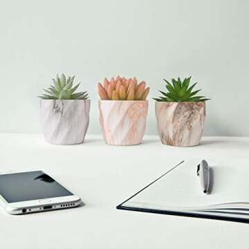 Miracliy Succulent Pots 2.75 inch Marble Mini Ceramic Planters Cactus Bonsai Flower Pots with Drainage Hole (Set of 6)