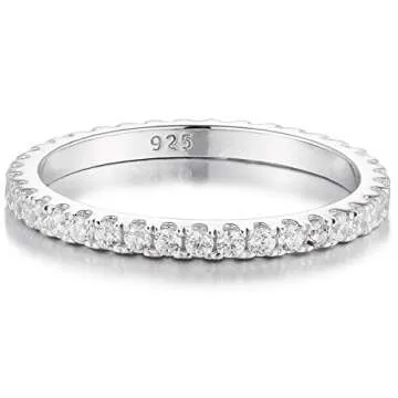 Bo.Dream 1.5mm Round Cubic Zirconia CZ Eternity Rings Wedding Band Sterling Silver Size 6.5