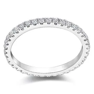Bo.Dream 1.5mm Round Cubic Zirconia CZ Eternity Rings Wedding Band Sterling Silver Size 6.5