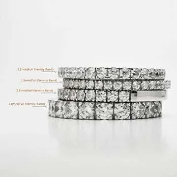 Bo.Dream 1.5mm Round Cubic Zirconia CZ Eternity Rings Wedding Band Sterling Silver Size 6.5