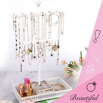 Meangood Jewelry Tree Stand Organizer 3in1 Necklace Organizer Display Bracelet Earrings and Ring Tra...