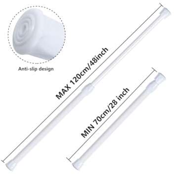 Goodtou 5 Pack Spring Tension Rods for Windows 28 to 48 Inch Adjustable White Tension Curtain Rods No Drilling Small Spring Loaded Curtain Rods for Closet Cupboard Bar