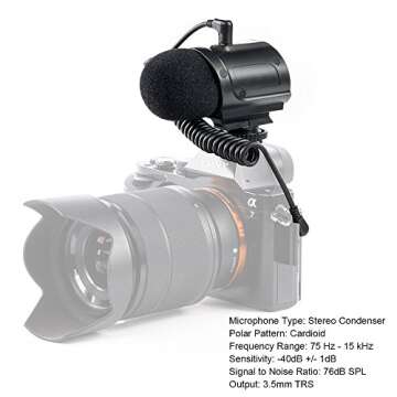 Saramonic SR-PMIC2 Mini Stereo Condenser Microphone with Integrated Shockmount, Low-Cut Filter & Battery-Free Operation for DSLR Cameras & Camcorders, 8