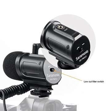 Saramonic SR-PMIC2 Mini Stereo Condenser Microphone with Integrated Shockmount, Low-Cut Filter & Battery-Free Operation for DSLR Cameras & Camcorders, 8
